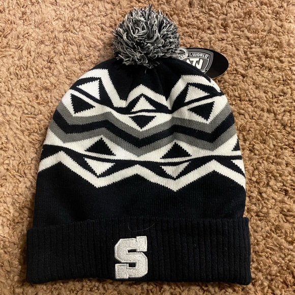 NWT Penn State Toque Beanie with double logo and geometric print Pom - Picture 5 of 5
